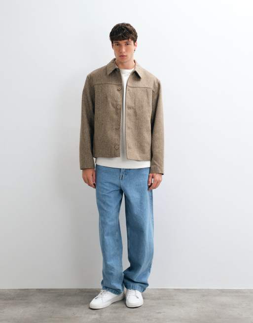 ASOS DESIGN wool look jacket in beige twill, 3 of 5