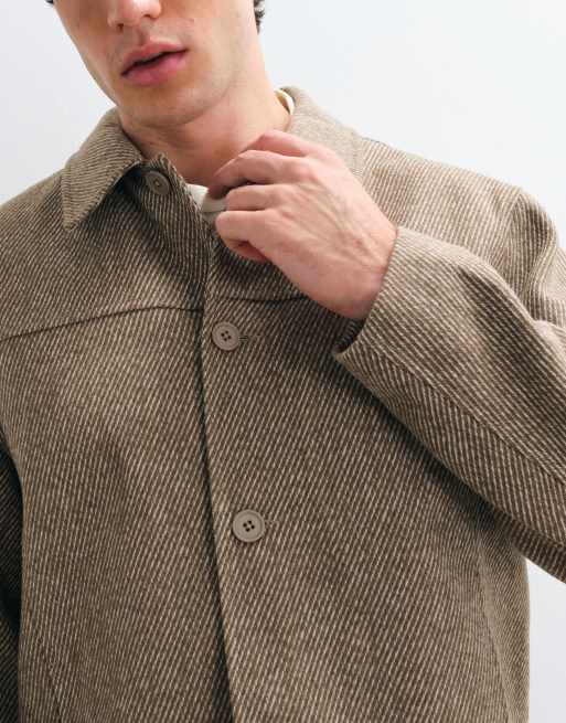 ASOS DESIGN wool look jacket in beige twill, 4 of 5