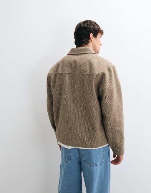 ASOS DESIGN wool look jacket in beige twill, 5 of 5
