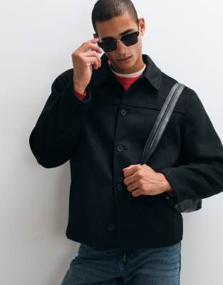 Asos Design Wool Look Jacket In Black