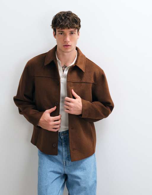 ASOS DESIGN wool look jacket in brown, 5 of 5