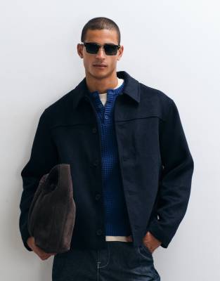 Asos Design Wool Look Jacket In Navy