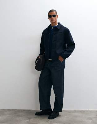 Asos Design Wool Look Jacket In Navy