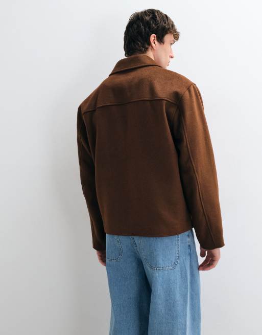 ASOS DESIGN wool look jacket in pale brown, 3 of 5