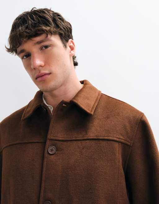 ASOS DESIGN wool look jacket in pale brown, 4 of 5