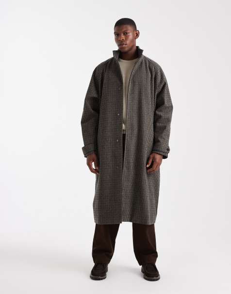 ASOS DESIGN wool-look long length overcoat in check - view 1