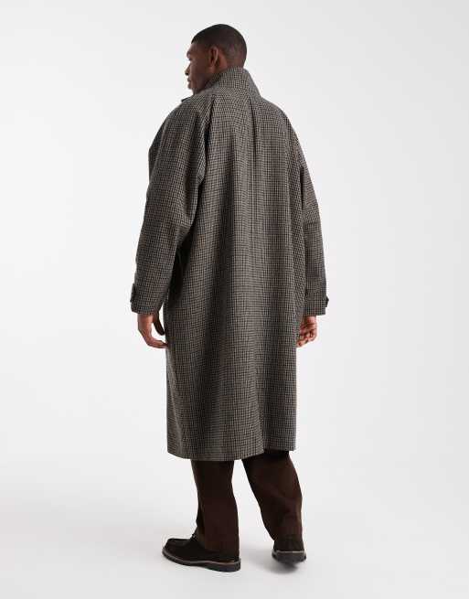 ASOS DESIGN wool look long length overcoat in plaid, 2 of 5