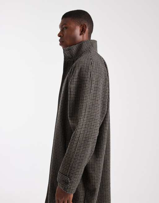 ASOS DESIGN wool look long length overcoat in plaid, 4 of 5