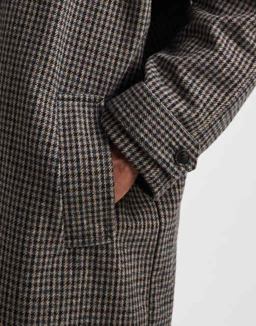 ASOS DESIGN wool look long length overcoat in plaid, 5 of 5