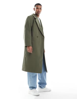 Asos Design Wool Look Longline Coat In Green