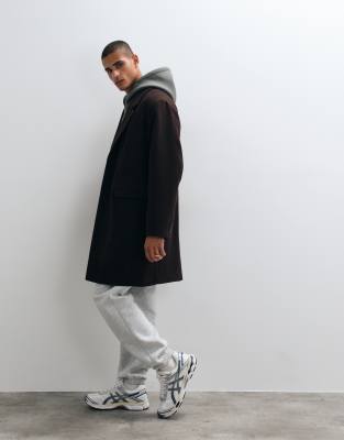 Asos Design Wool Look Longline Coat In Multi