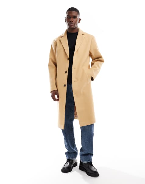 ASOS DESIGN wool look longline coat in camel - view 1