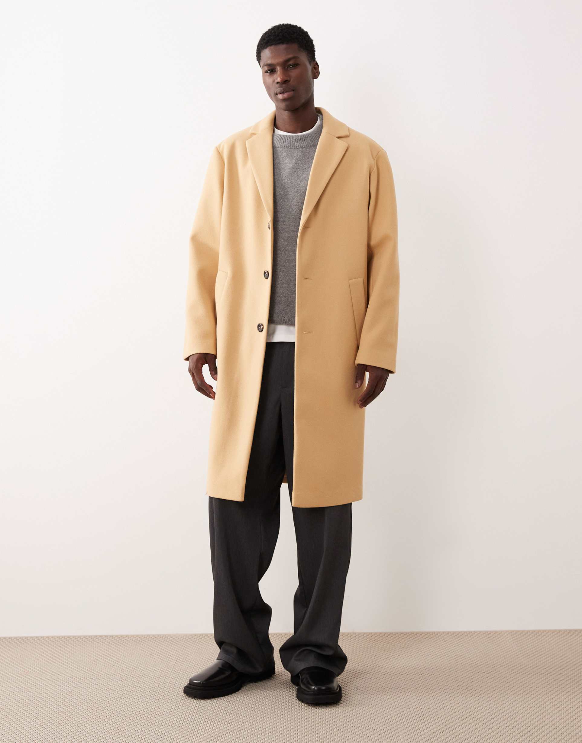 ASOS DESIGN wool look longline coat in camel