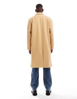 Asos Design Wool Look Longline Coat In Neutral