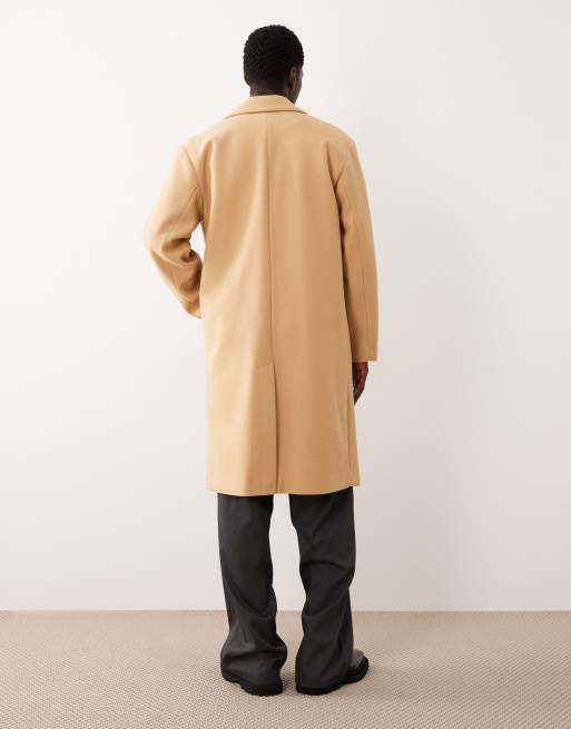 ASOS DESIGN wool-look longline coat in camel, 3 of 5