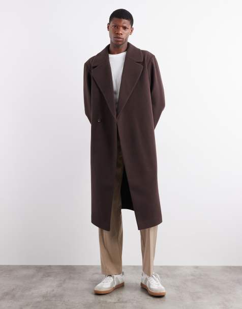 ASOS DESIGN wool look longline coat in dark brown - view 1
