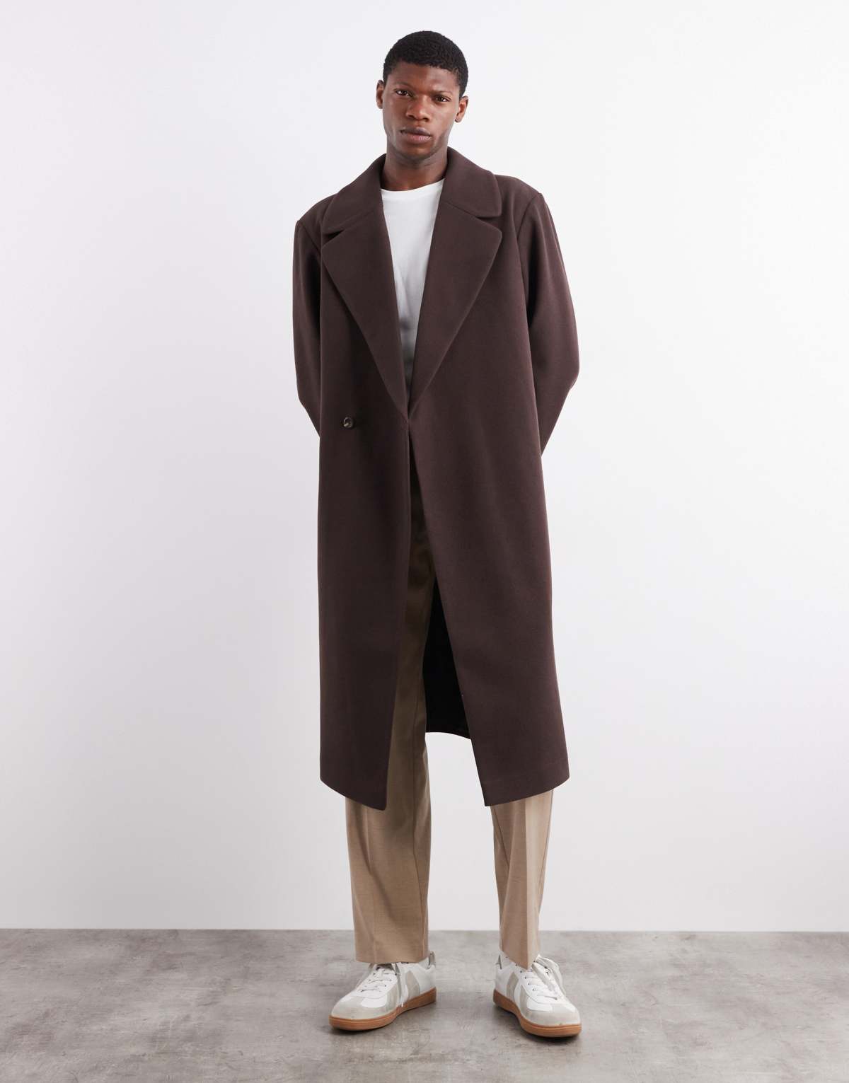 ASOS DESIGN wool look longline coat in dark brown