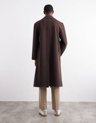 Asos Design Wool Look Longline Coat In Brown
