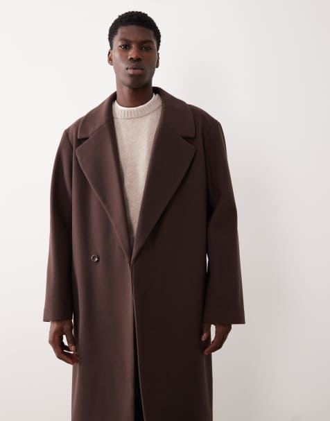 ASOS DESIGN wool look longline coat in dark brown - view 1