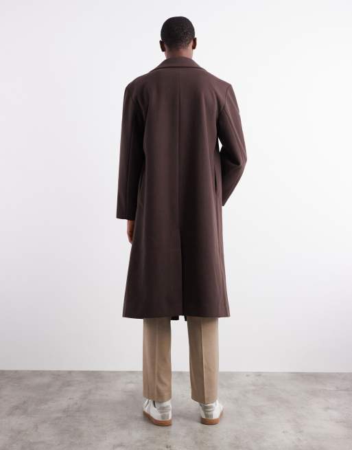 ASOS DESIGN wool look longline coat in dark brown