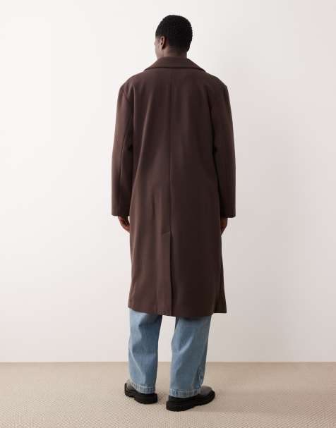 ASOS DESIGN wool look longline coat in dark brown - view 1