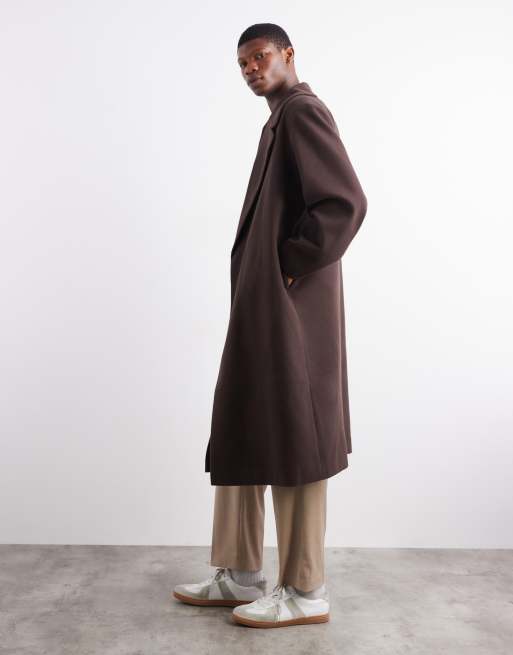 ASOS DESIGN wool look longline coat in dark brown