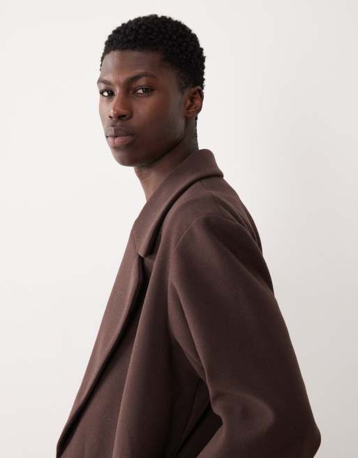 ASOS DESIGN wool look longline coat in dark brown