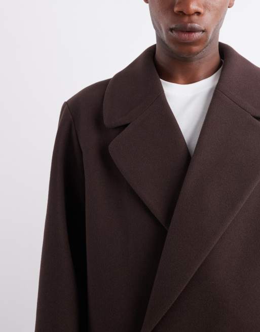 ASOS DESIGN wool look longline coat in dark brown