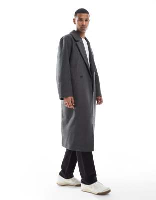 Asos Design Wool Look Longline Coat In Gray
