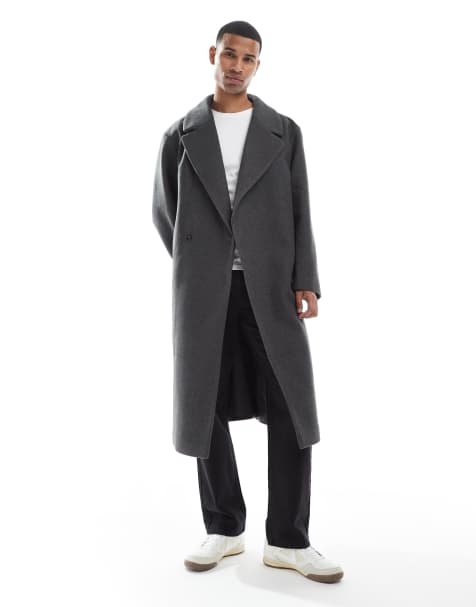 ASOS DESIGN wool look longline coat in grey - view 1