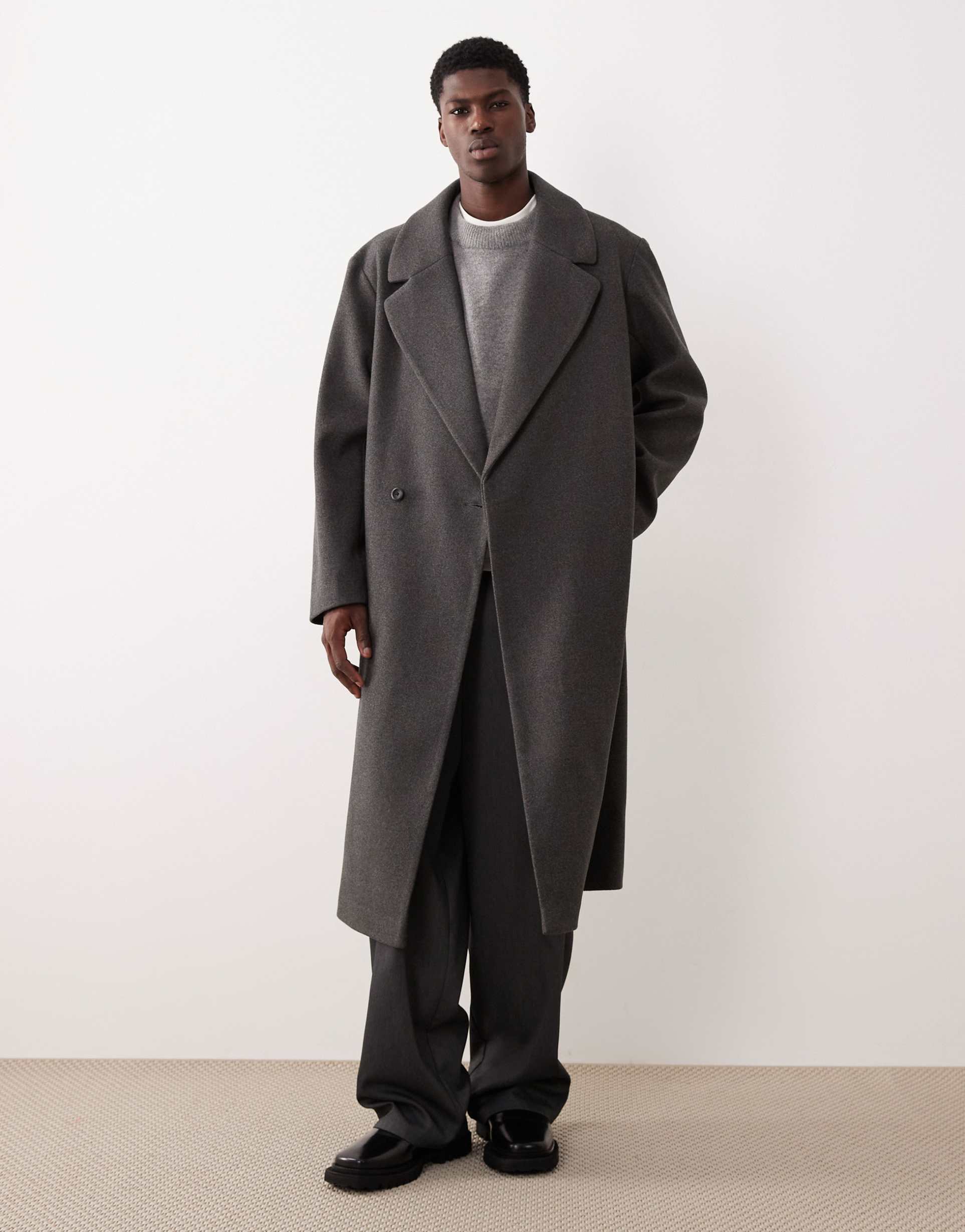 ASOS DESIGN wool look longline coat in grey