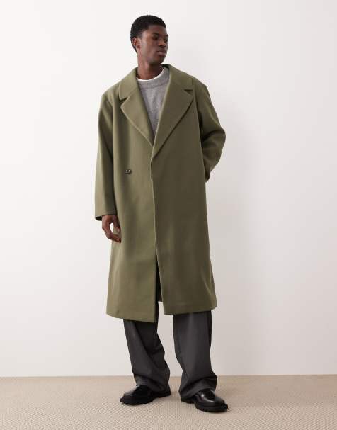 ASOS DESIGN wool look longline coat in khaki - view 1