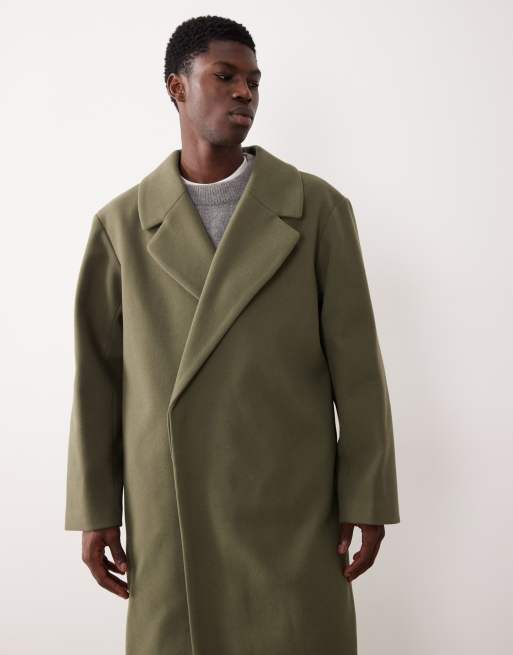 ASOS DESIGN wool look longline coat in khaki, 2 of 5