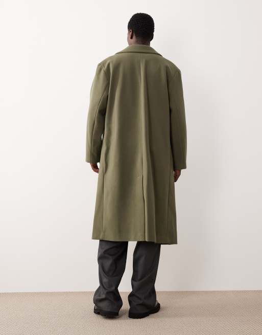 ASOS DESIGN wool look longline coat in khaki, 3 of 5