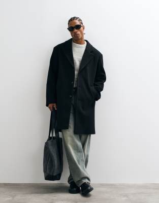 Asos Design Wool Look Oversized Overcoat In Black
