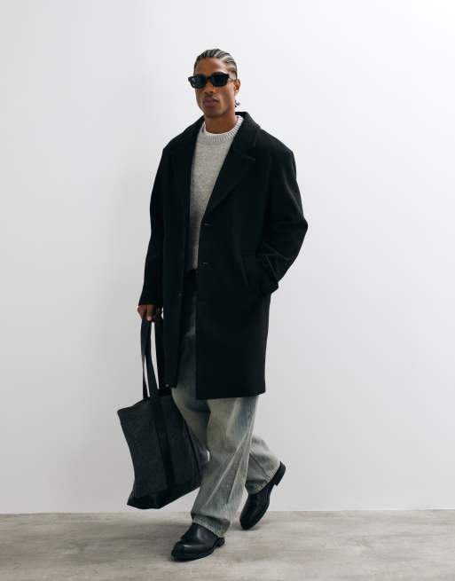 ASOS DESIGN wool look overcoat in black, 2 of 5