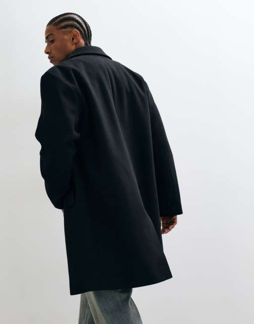ASOS DESIGN wool look overcoat in black, 3 of 5