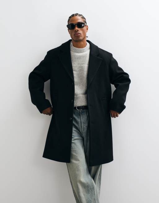 ASOS DESIGN wool look overcoat in black, 4 of 5