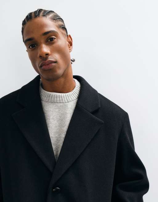 ASOS DESIGN wool look overcoat in black, 5 of 5