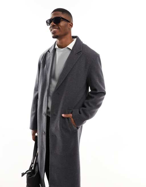 ASOS DESIGN wool look overcoat in dark gray