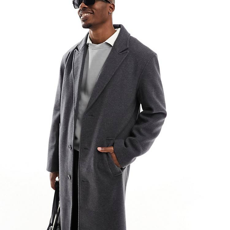 ASOS DESIGN wool look overcoat in dark grey | ASOS