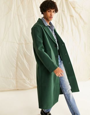 ASOS DESIGN relaxed fit wool look overcoat in green