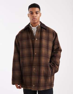 Asos Design Wool Look Overcoat In Brown