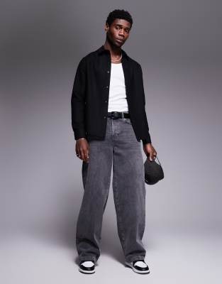 Asos Design Wool Look Overshirt In Black