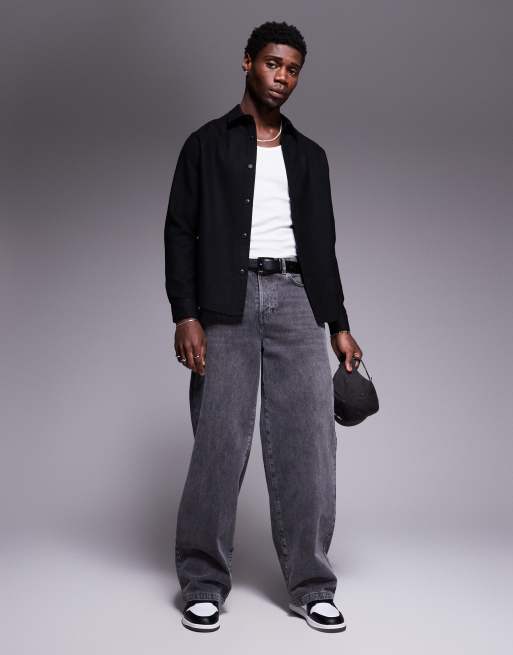 ASOS DESIGN wool look overshirt in black