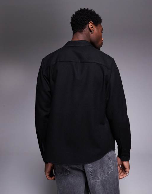 ASOS DESIGN wool look overshirt in black