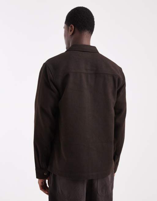 ASOS DESIGN wool look overshirt in brown and ecru, 3 of 5