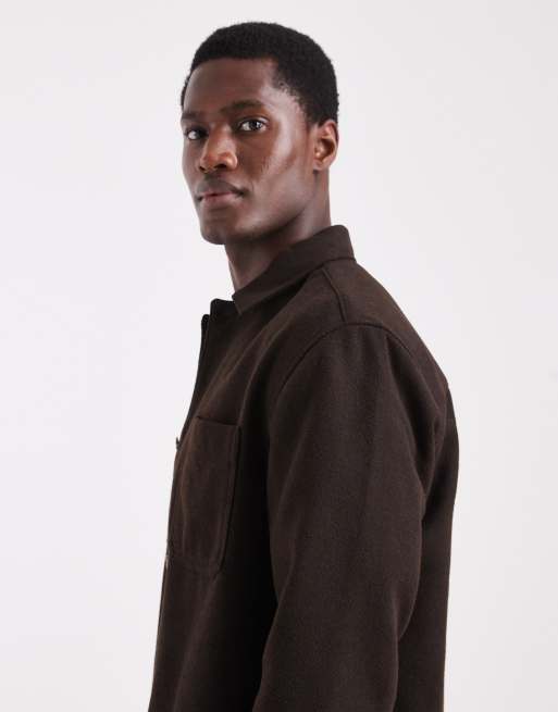 ASOS DESIGN wool look overshirt in brown, 4 of 5