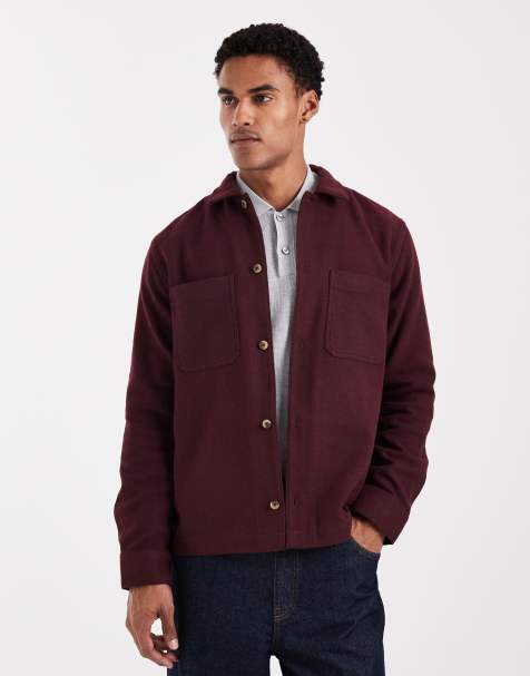 ASOS DESIGN wool look overshirt in burgundy
