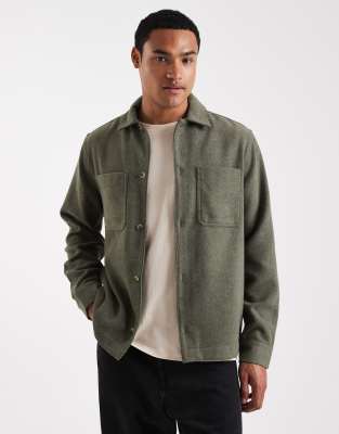 Asos Design Wool Look Overshirt In Green